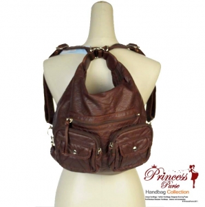Designer Inspired Multi Ware Hobo Backpack and Handbag w/ Front Pockets - Dark Brown